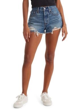 Levi's 501 Button Fly Cutoff Raw Hem Jean Shorts Distressed Size 34